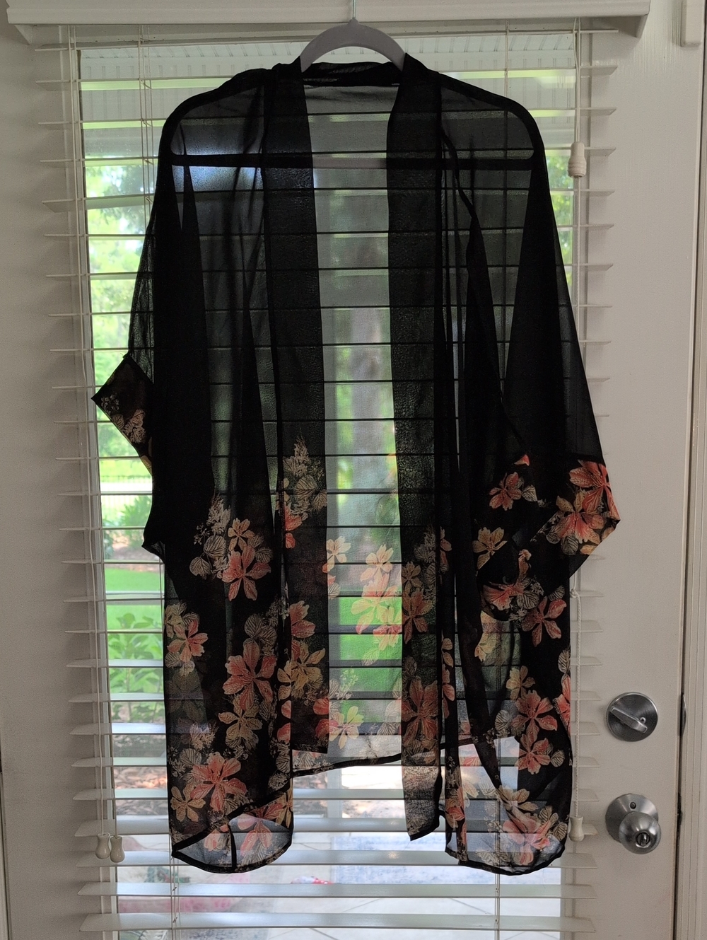 Black Floral Sheer Kimono Cover-Up